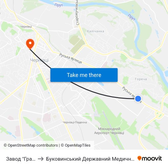 Завод "Гравітон" to Буковинський Державний Медичний Університет map
