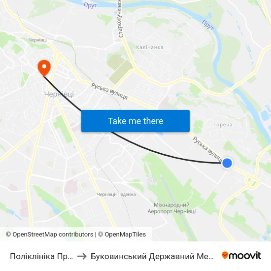 Поліклініка Профоглядів to Буковинський Державний Медичний Університет map