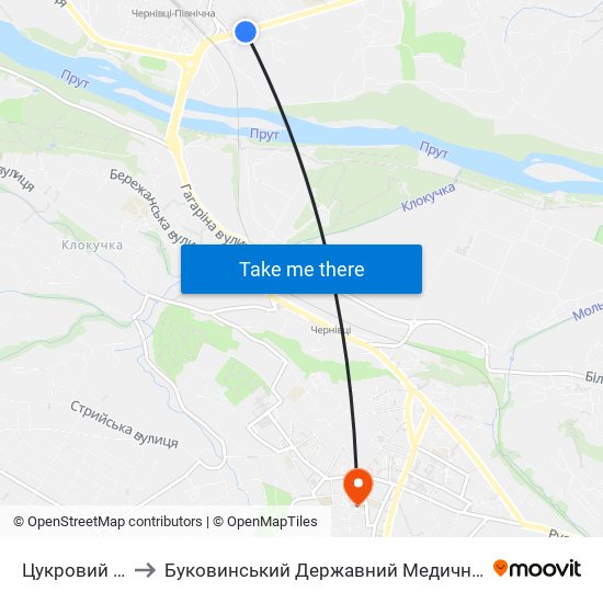 Цукровий Завод to Буковинський Державний Медичний Університет map