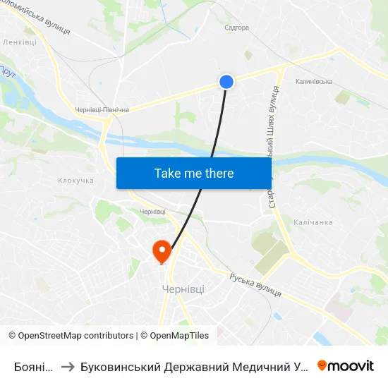 Боянівка to Буковинський Державний Медичний Університет map