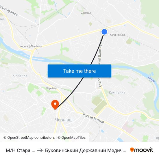 М/Н Стара Жучка to Буковинський Державний Медичний Університет map
