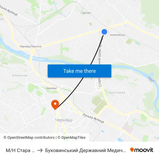 М/Н Стара Жучка to Буковинський Державний Медичний Університет map