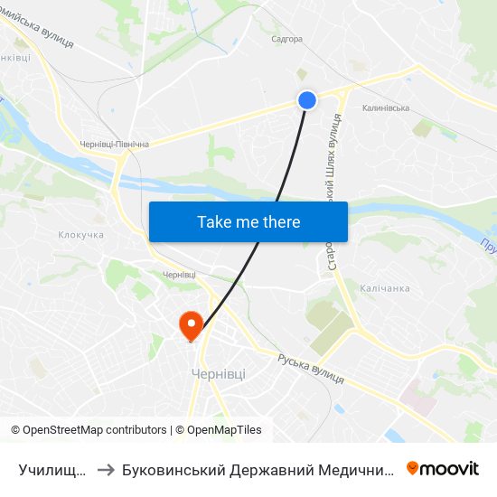 Училище №9 to Буковинський Державний Медичний Університет map