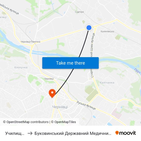 Училище №9 to Буковинський Державний Медичний Університет map