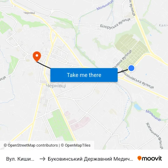 Вул. Кишинівська to Буковинський Державний Медичний Університет map