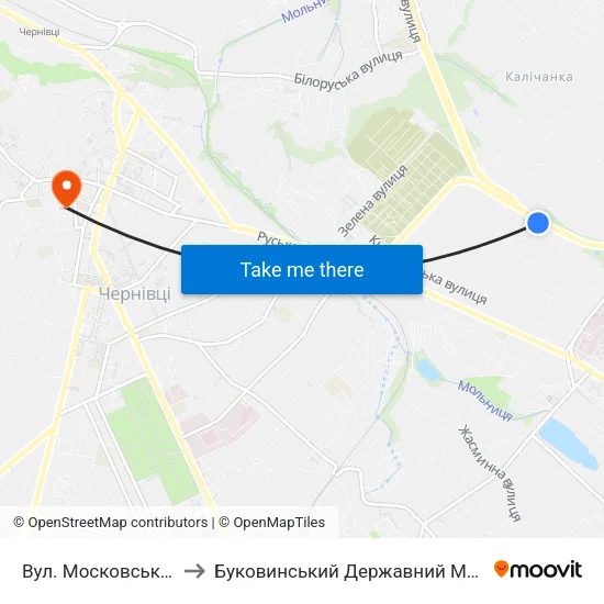 Вул. Московської Олімпіади to Буковинський Державний Медичний Університет map