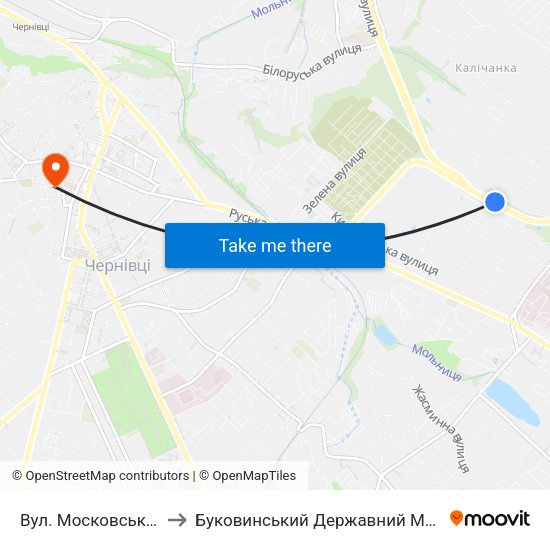 Вул. Московської Олімпіади to Буковинський Державний Медичний Університет map