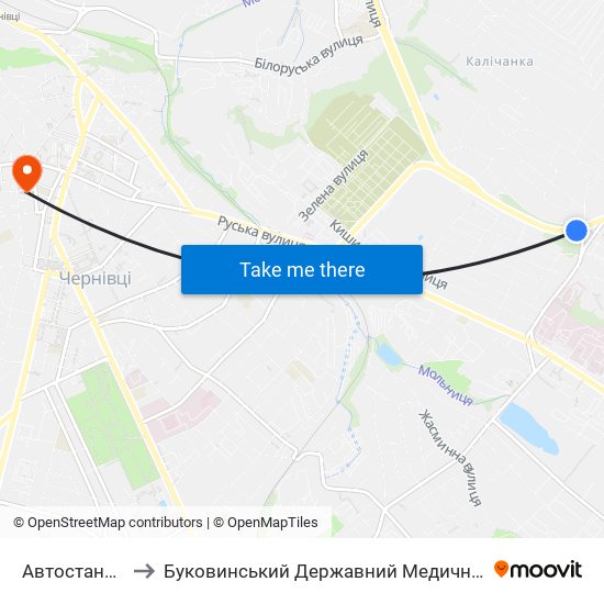 Автостанція №2 to Буковинський Державний Медичний Університет map