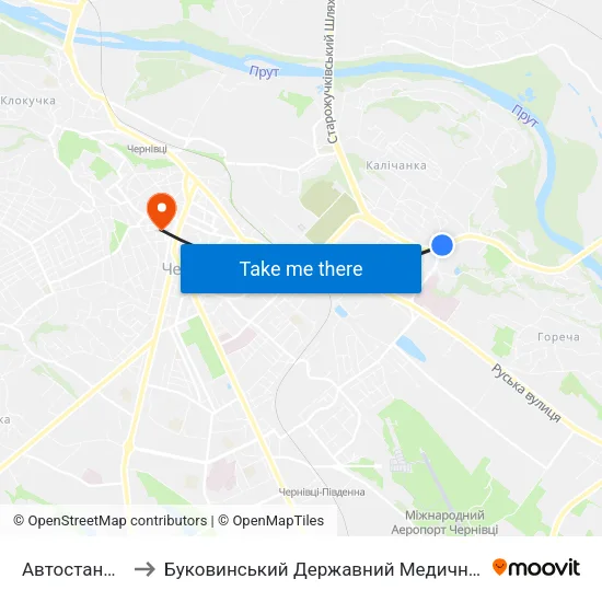 Автостанція №2 to Буковинський Державний Медичний Університет map