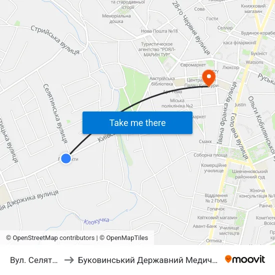 Вул. Селятинська to Буковинський Державний Медичний Університет map