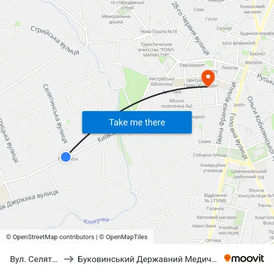 Вул. Селятинська to Буковинський Державний Медичний Університет map