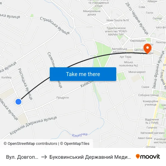 Вул. Довгопільська to Буковинський Державний Медичний Університет map