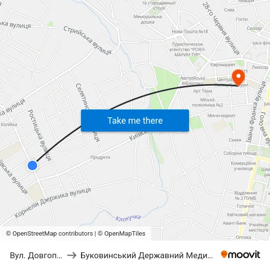 Вул. Довгопільська to Буковинський Державний Медичний Університет map