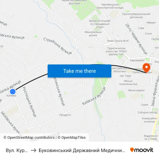 Вул. Курська to Буковинський Державний Медичний Університет map