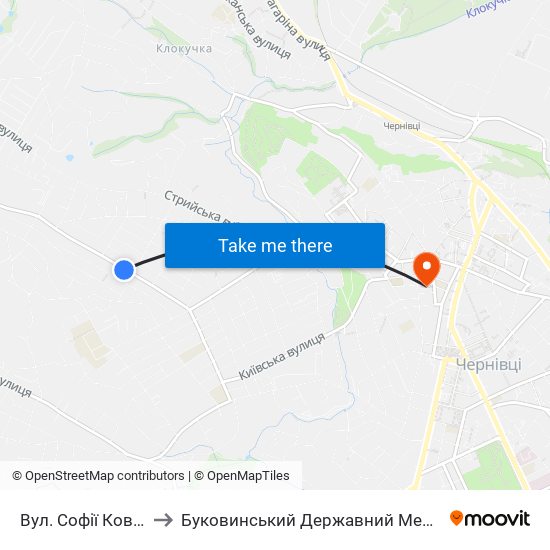 Вул. Софії Ковалевської to Буковинський Державний Медичний Університет map
