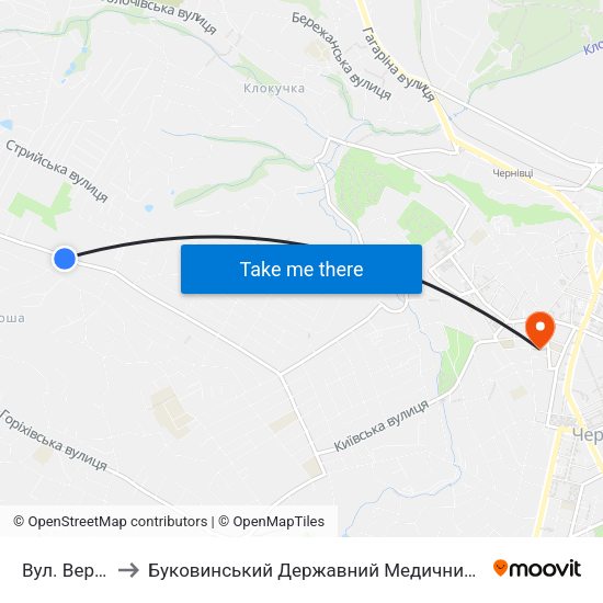 Вул. Вербова to Буковинський Державний Медичний Університет map