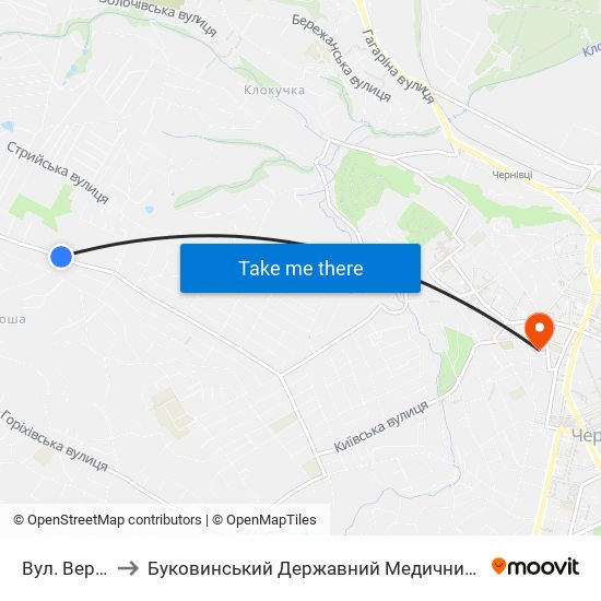 Вул. Вербова to Буковинський Державний Медичний Університет map