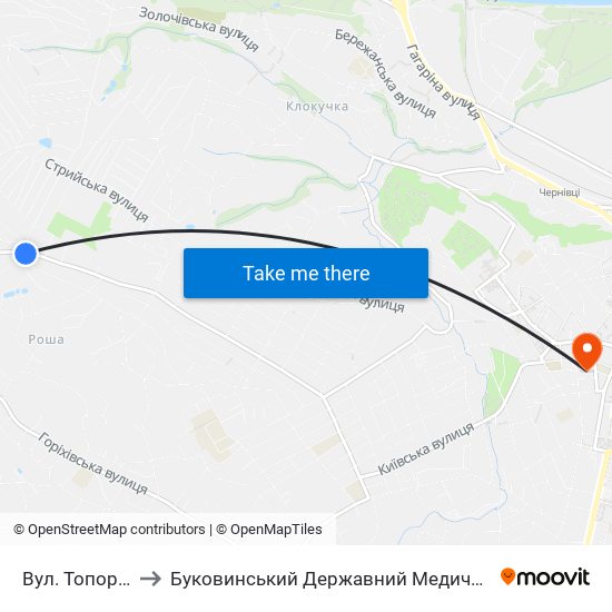 Вул. Топорівська to Буковинський Державний Медичний Університет map