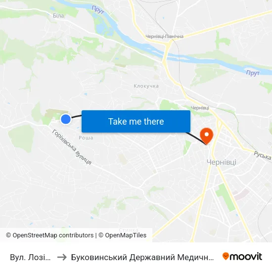 Вул. Лозівська to Буковинський Державний Медичний Університет map