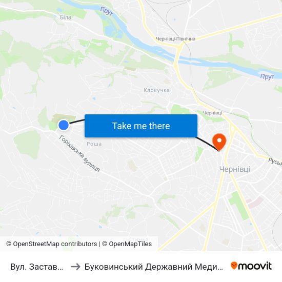 Вул. Заставнянська to Буковинський Державний Медичний Університет map