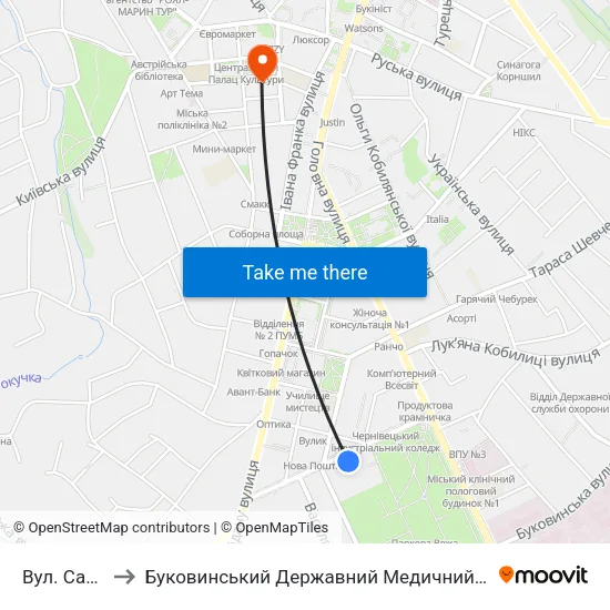 Вул. Садова to Буковинський Державний Медичний Університет map