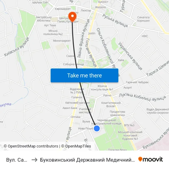 Вул. Садова to Буковинський Державний Медичний Університет map