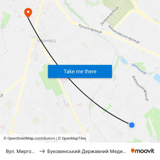 Вул. Миргородська to Буковинський Державний Медичний Університет map