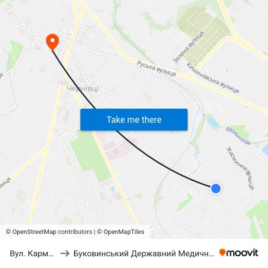 Вул. Кармелюка to Буковинський Державний Медичний Університет map