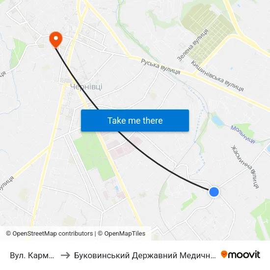 Вул. Кармелюка to Буковинський Державний Медичний Університет map