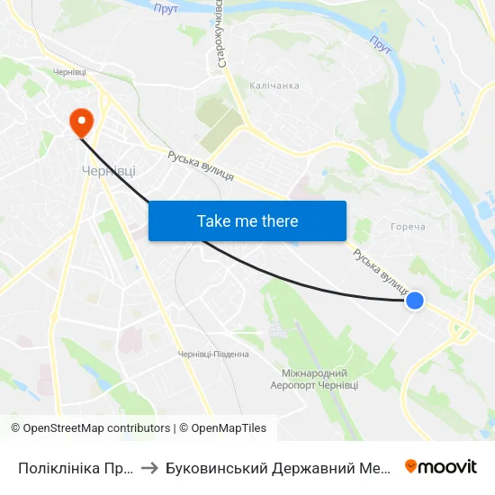 Поліклініка Профоглядів to Буковинський Державний Медичний Університет map
