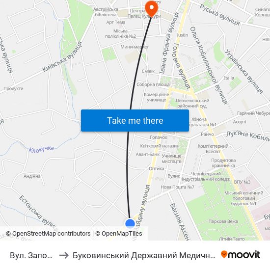 Вул. Запорізька to Буковинський Державний Медичний Університет map