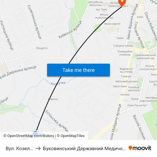 Вул. Козелецька to Буковинський Державний Медичний Університет map