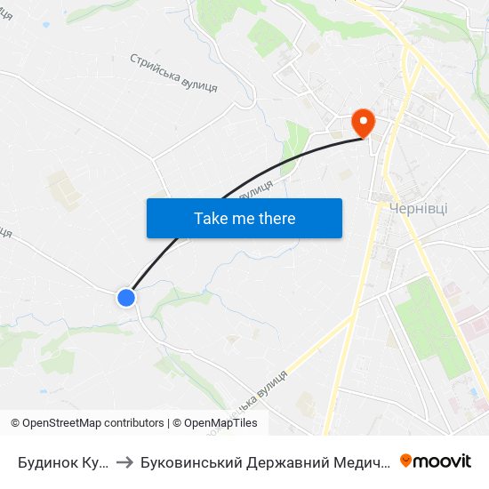 Будинок Культури to Буковинський Державний Медичний Університет map