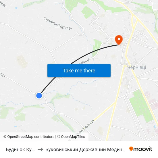 Будинок Культури to Буковинський Державний Медичний Університет map
