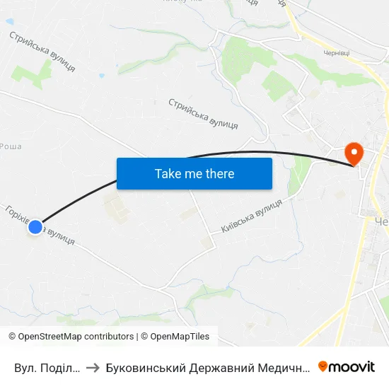 Вул. Подільська to Буковинський Державний Медичний Університет map