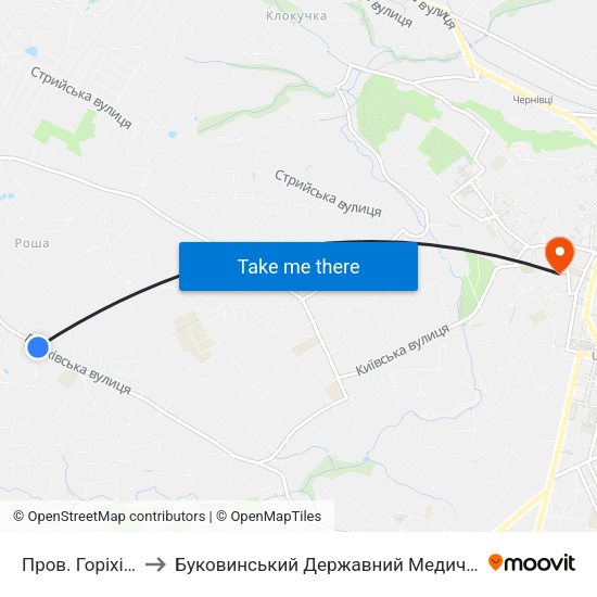 Пров. Горіхівський to Буковинський Державний Медичний Університет map