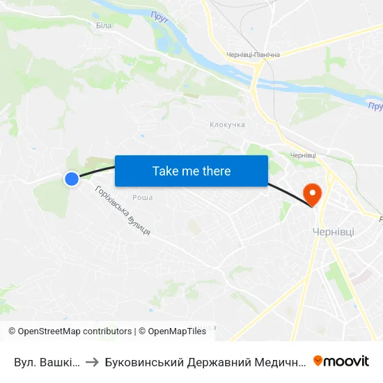Вул. Вашківська to Буковинський Державний Медичний Університет map