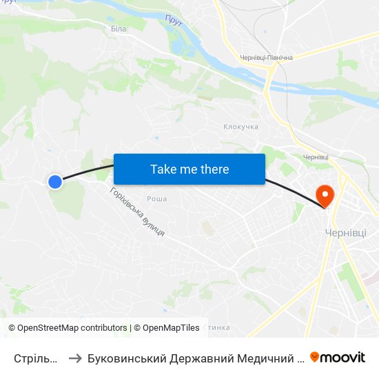 Стрільниця to Буковинський Державний Медичний Університет map