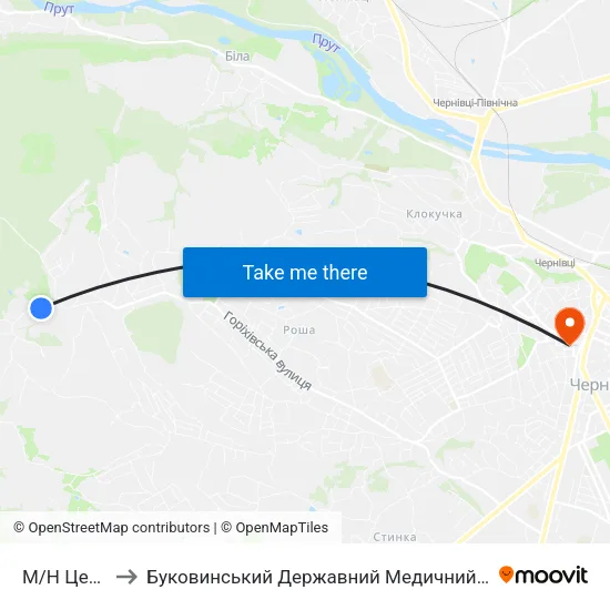М/Н Цецино to Буковинський Державний Медичний Університет map