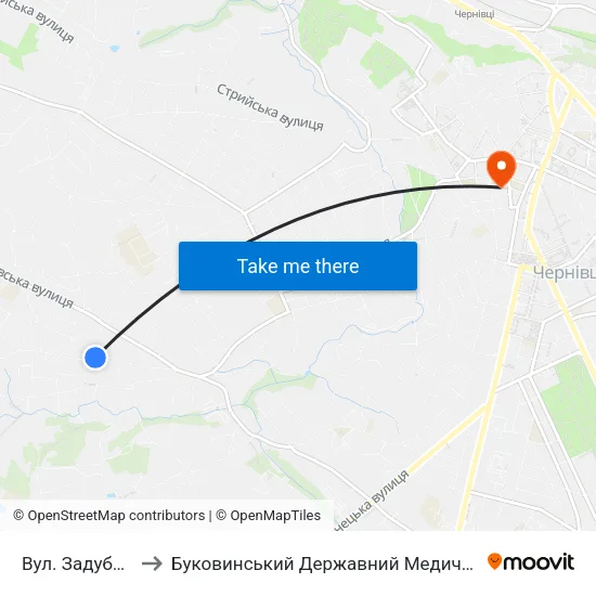 Вул. Задубрівська to Буковинський Державний Медичний Університет map