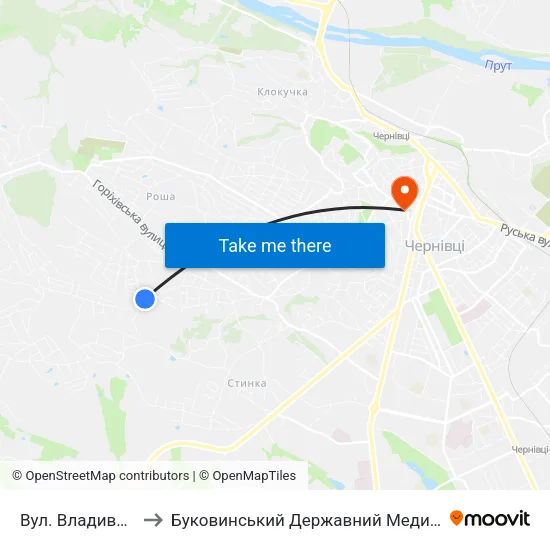Вул. Владивостоцька to Буковинський Державний Медичний Університет map