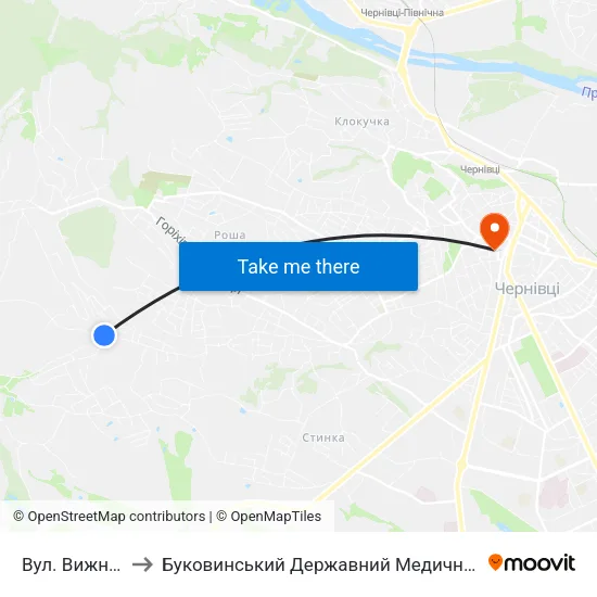 Вул. Вижницька to Буковинський Державний Медичний Університет map