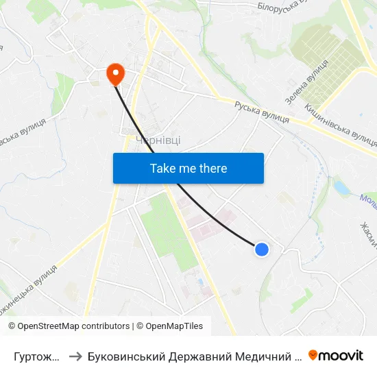 Гуртожиток to Буковинський Державний Медичний Університет map