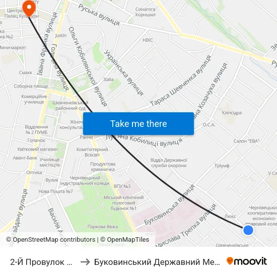 2-Й Провулок Кармелюка to Буковинський Державний Медичний Університет map