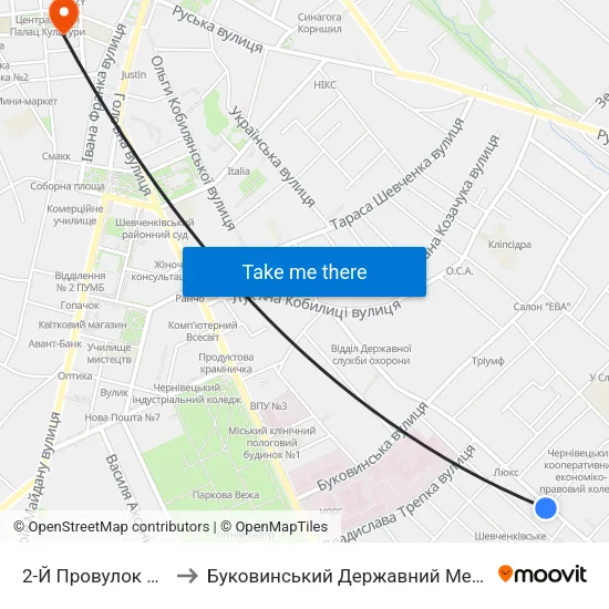 2-Й Провулок Кармелюка to Буковинський Державний Медичний Університет map