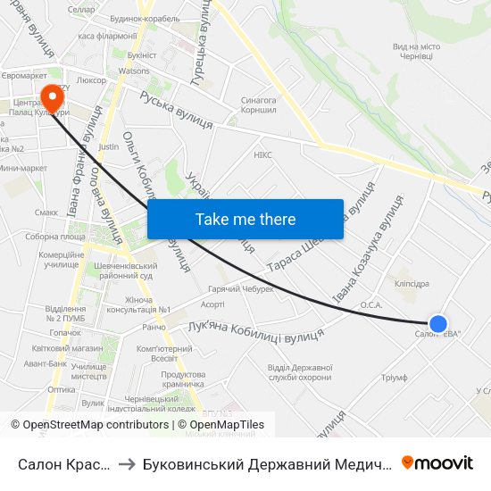 Салон Краси "Єва" to Буковинський Державний Медичний Університет map