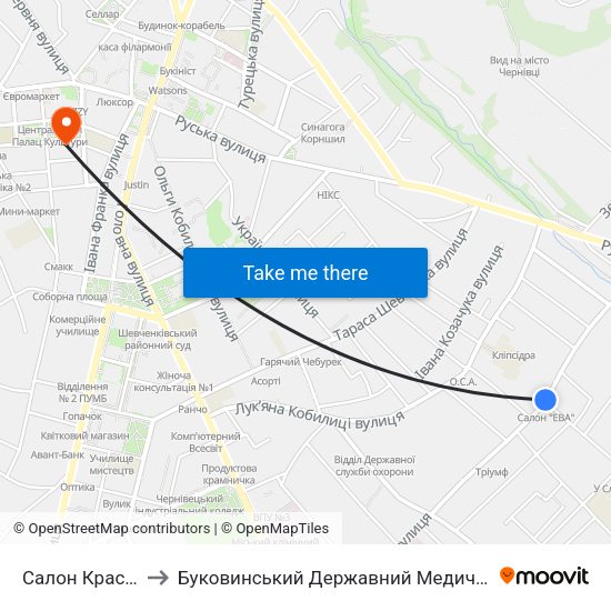 Салон Краси "Єва" to Буковинський Державний Медичний Університет map