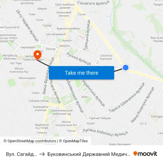 Вул. Сагайдачного to Буковинський Державний Медичний Університет map