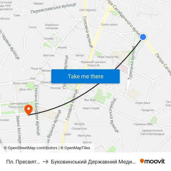 Пл. Пресвятої Марії to Буковинський Державний Медичний Університет map