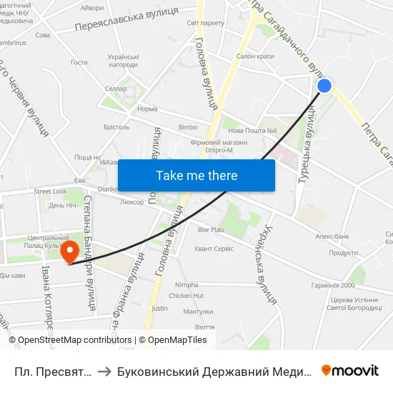 Пл. Пресвятої Марії to Буковинський Державний Медичний Університет map